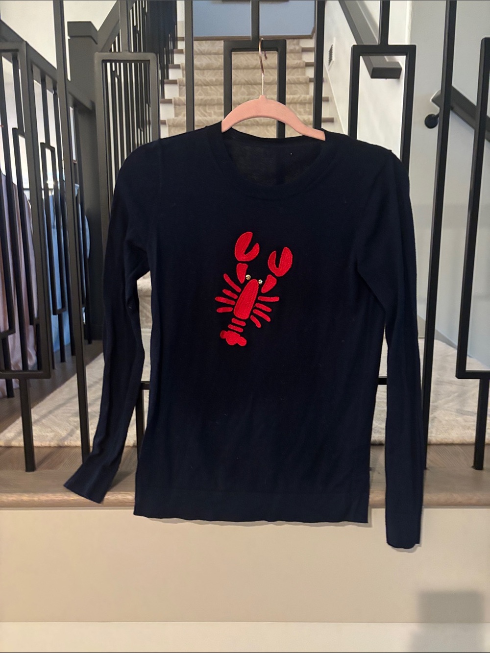 Black Sweater with Red Lobster Motif